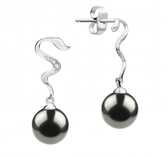 Tamara Noir 8-9mm AAA-qualité Akoya du Japon 585/1000 Or Blanc-Boucles d'oreilles en perles