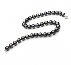 Noir 9.5-10.5mm AAA-qualité perles d'eau douce 925/1000 Argent-Collier de perles