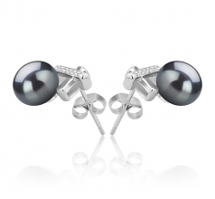 Klarita Noir 7-8mm AAA-qualité perles d'eau douce 925/1000 Argent-Boucles d'oreilles en perles