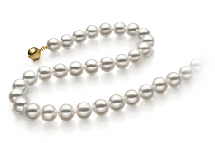 Blanc 9-9.5mm Hanadama - AAAA-qualité Akoya du Japon 585/1000 Or  Jaune-Collier de perles for Sale