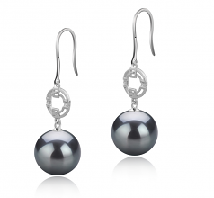 Adelle Noir 10-11mm AAA-qualité de Tahiti 925/1000 Argent-Boucles d'oreilles en perles