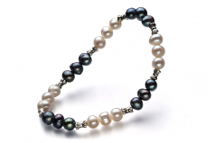 YinYang Noir et Blanc 6-7mm A-qualité perles d'eau douce -Bracelet de perles