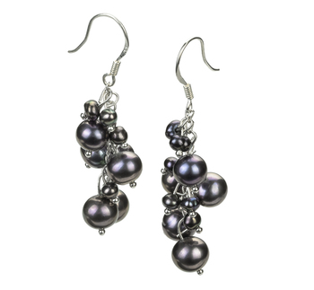 Brisa Noir 3-7mm A-qualité perles d'eau douce Alliage-Boucles d'oreilles en perles