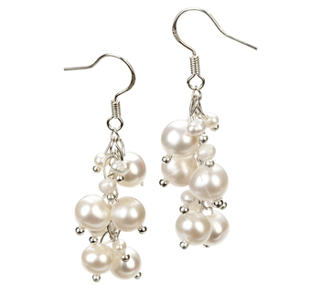 Brisa Blanc 3-7mm A-qualité perles d'eau douce Alliage-Boucles d'oreilles en perles