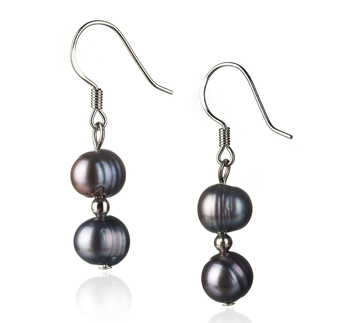 Cerella Noir 6-7mm A-qualité perles d'eau douce 925/1000 Argent-Boucles d'oreilles en perles