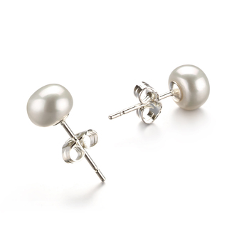 Blanc 6-7mm AA-qualité perles d'eau douce-Boucles d'oreilles en perles